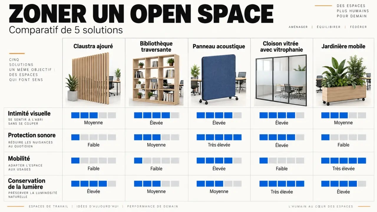 Comparatif des solutions de zonage pour une décoration open space