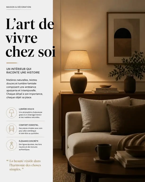 Ambiance de salon avec une lumière tamisée et chaleureuse pour un confort visuel optimal