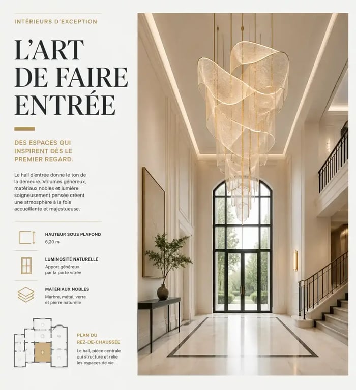Lustre couloir spacieux et haut de plafond avec suspension décorative
