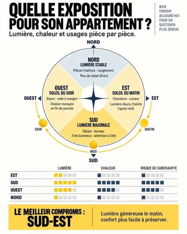 Infographie sur la meilleure exposition appartement selon l’orientation et les pièces