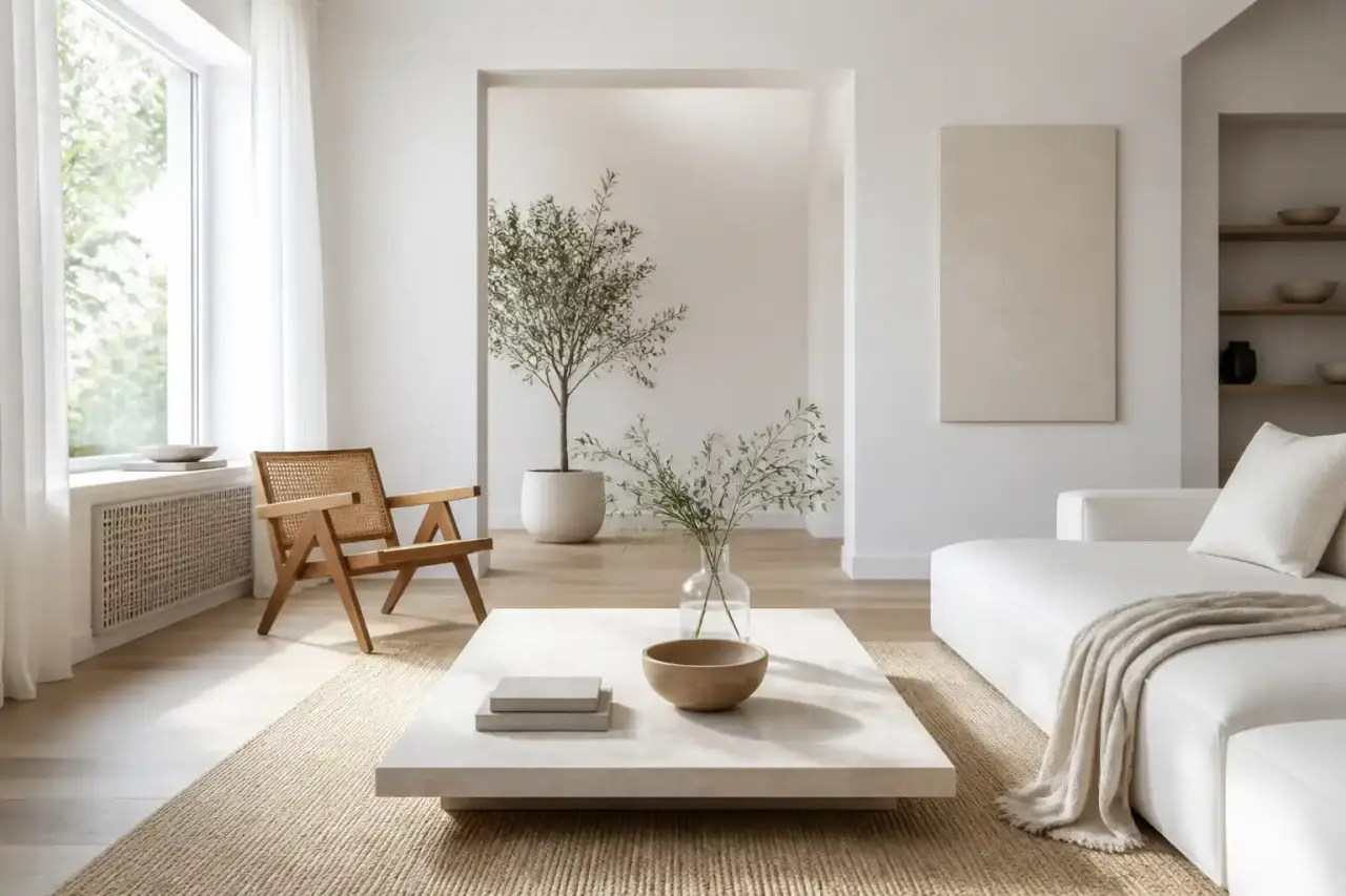 Intérieur minimaliste et baigné de lumière naturelle