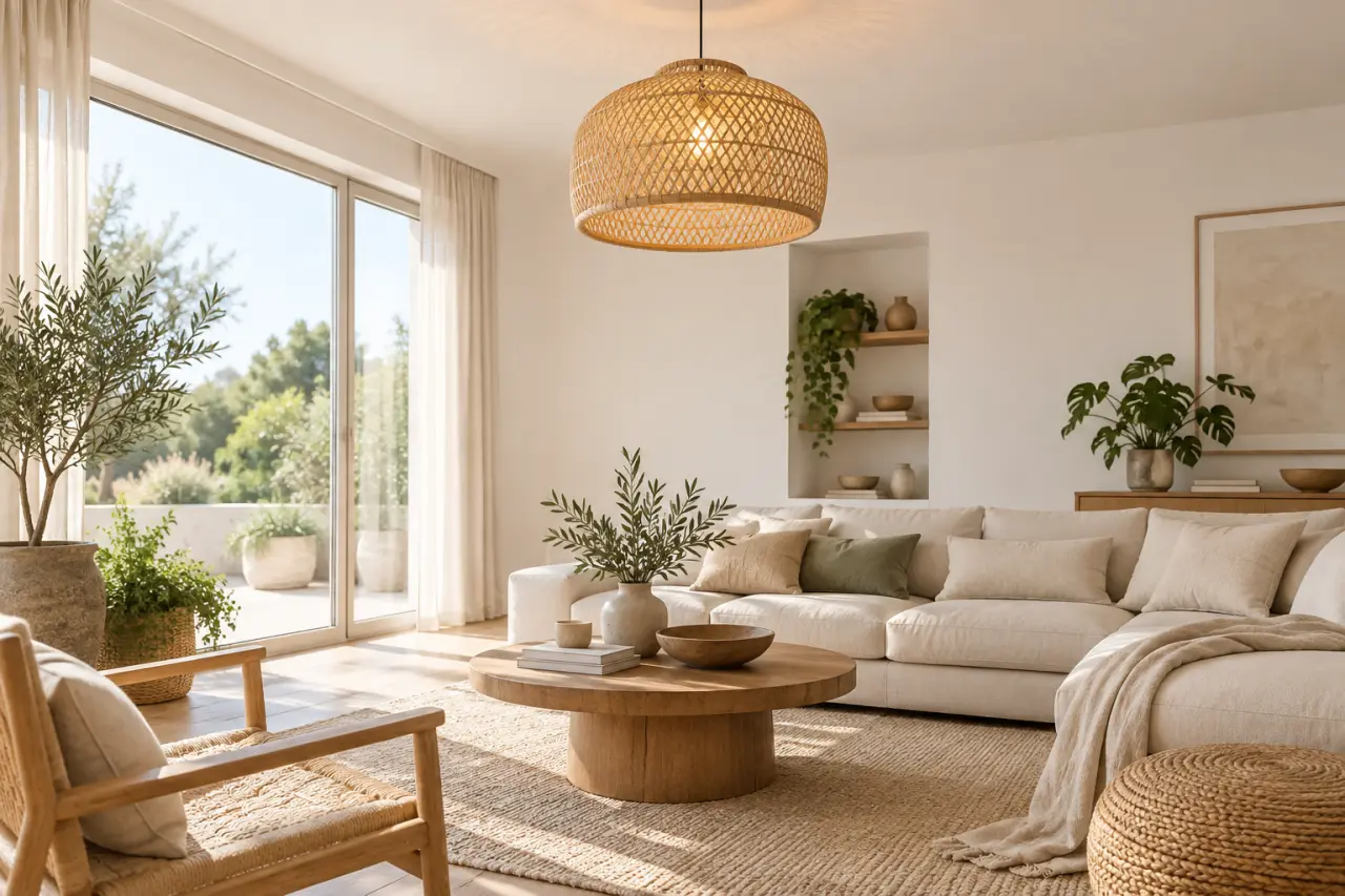 Plafonnier bambou : une lumière chaude et un décor naturel sans alourdir la pièce