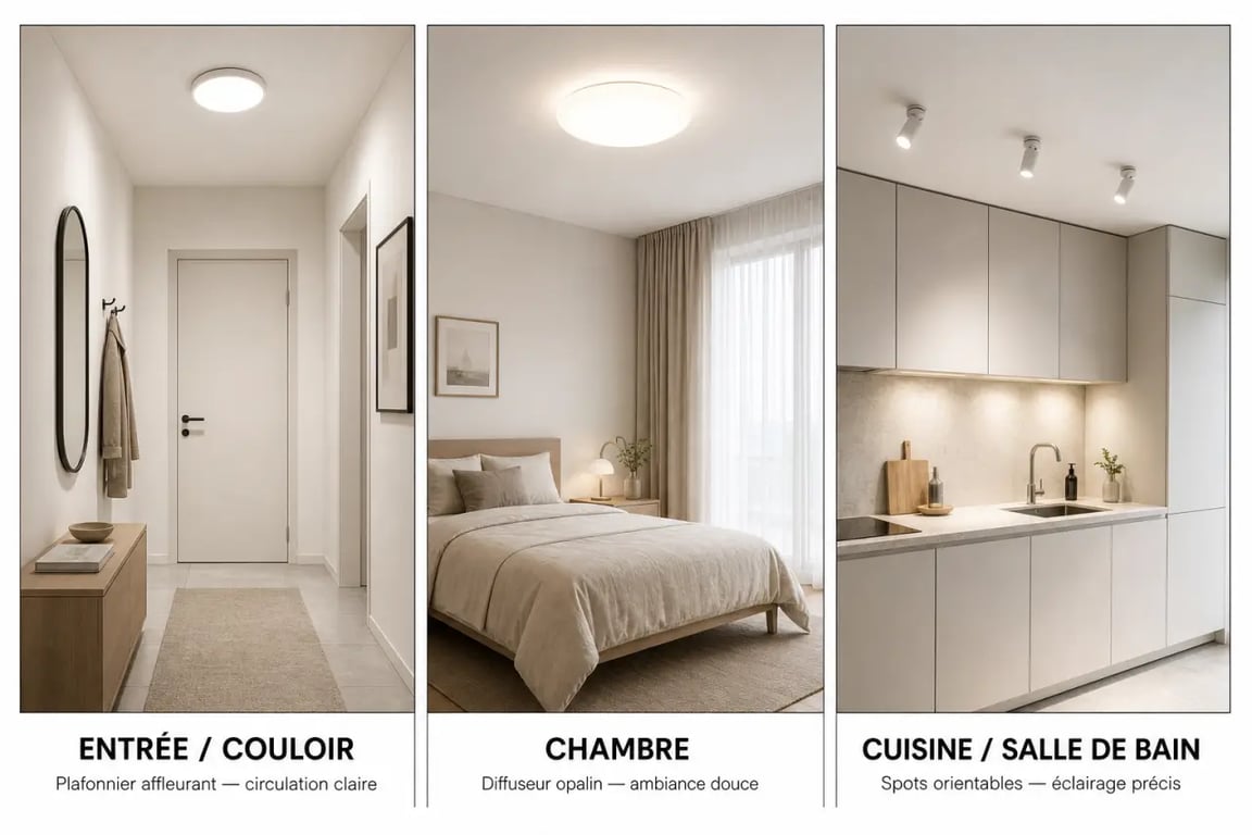 Lampe plafond : usages selon la pièce entre couloir, chambre et cuisine