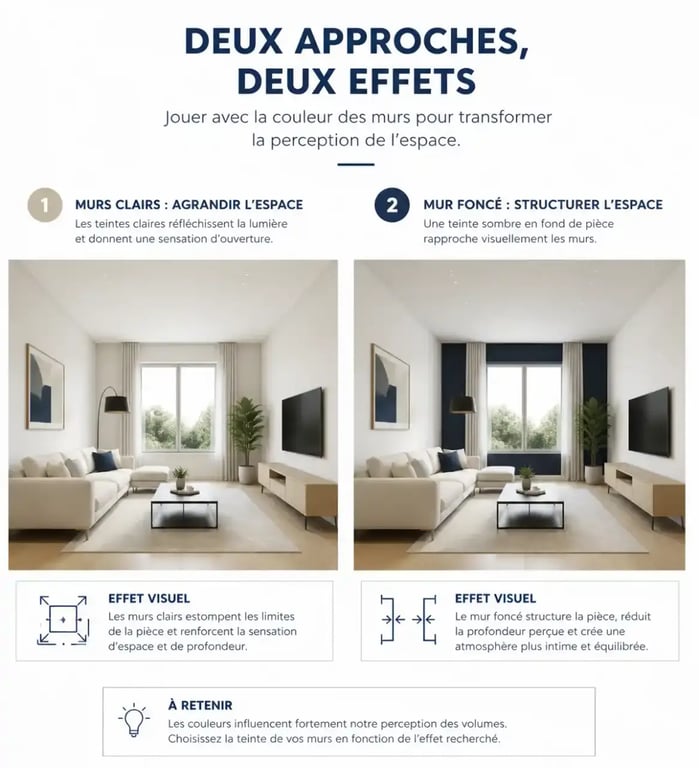 Comparaison visuelle de l'impact de la peinture pour agrandir une pièce étroite