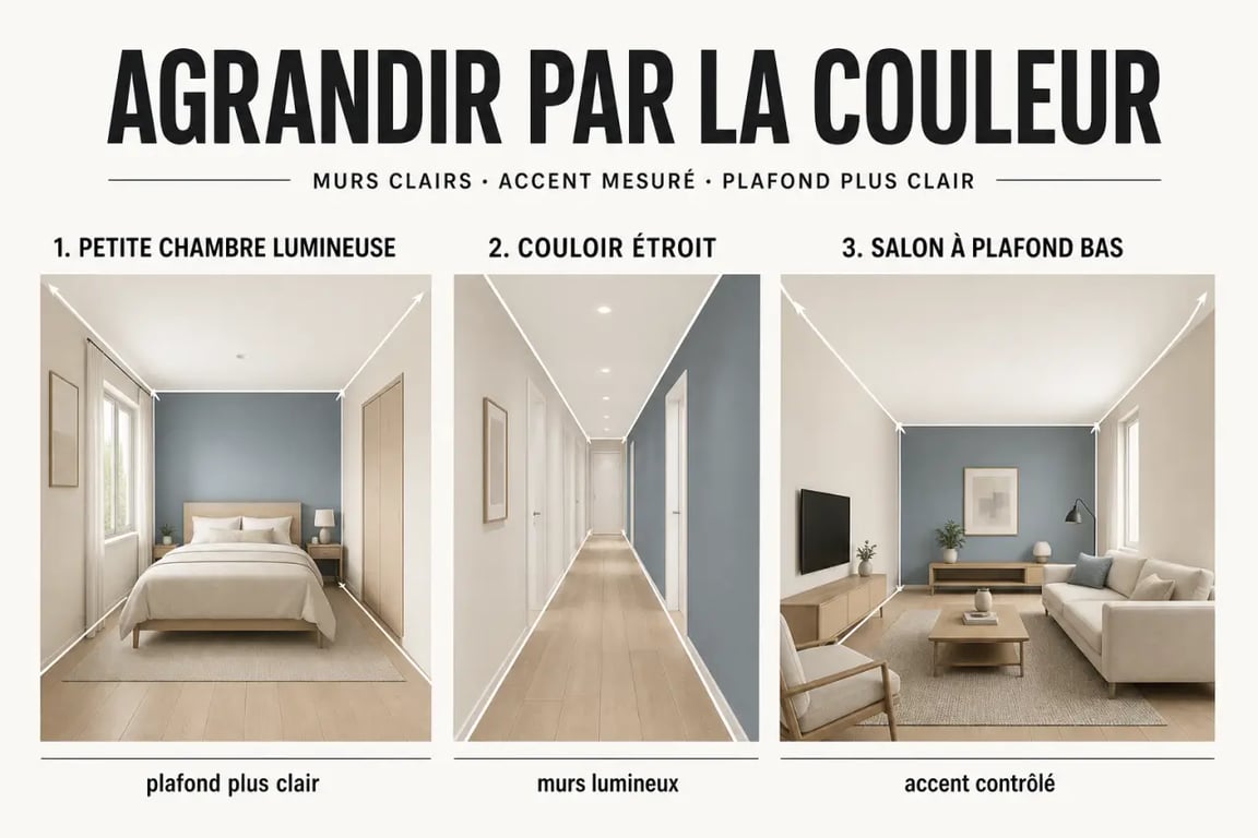 Couleur agrandir piece : illustration de peinture claire pour agrandir visuellement une petite chambre, un couloir étroit et un plafond bas