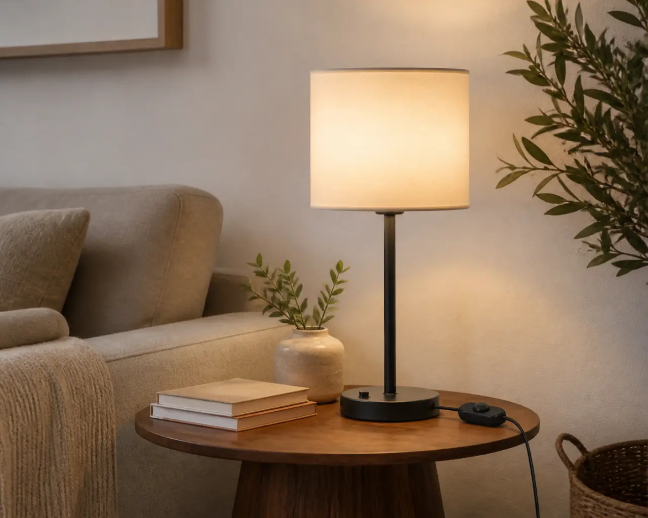 Lampe à poser pour salon : blanc chaud, abat-jour et variateur pour un éclairage d’appoint confortable