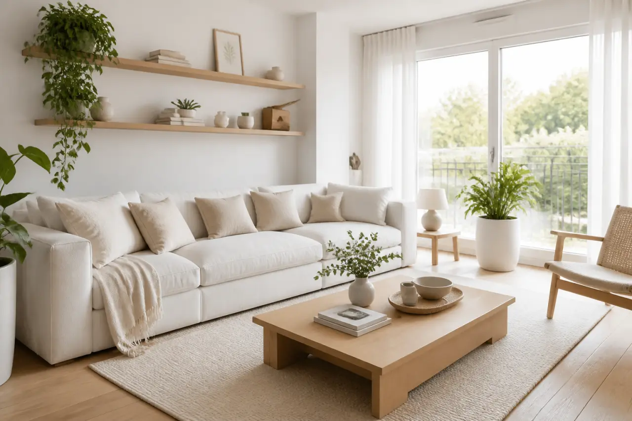 Salon blanc et bois : comment garder un intérieur lumineux, chaleureux et équilibré ?
